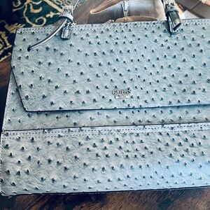 GUESS Gray Faux Peacock Satchel Purse